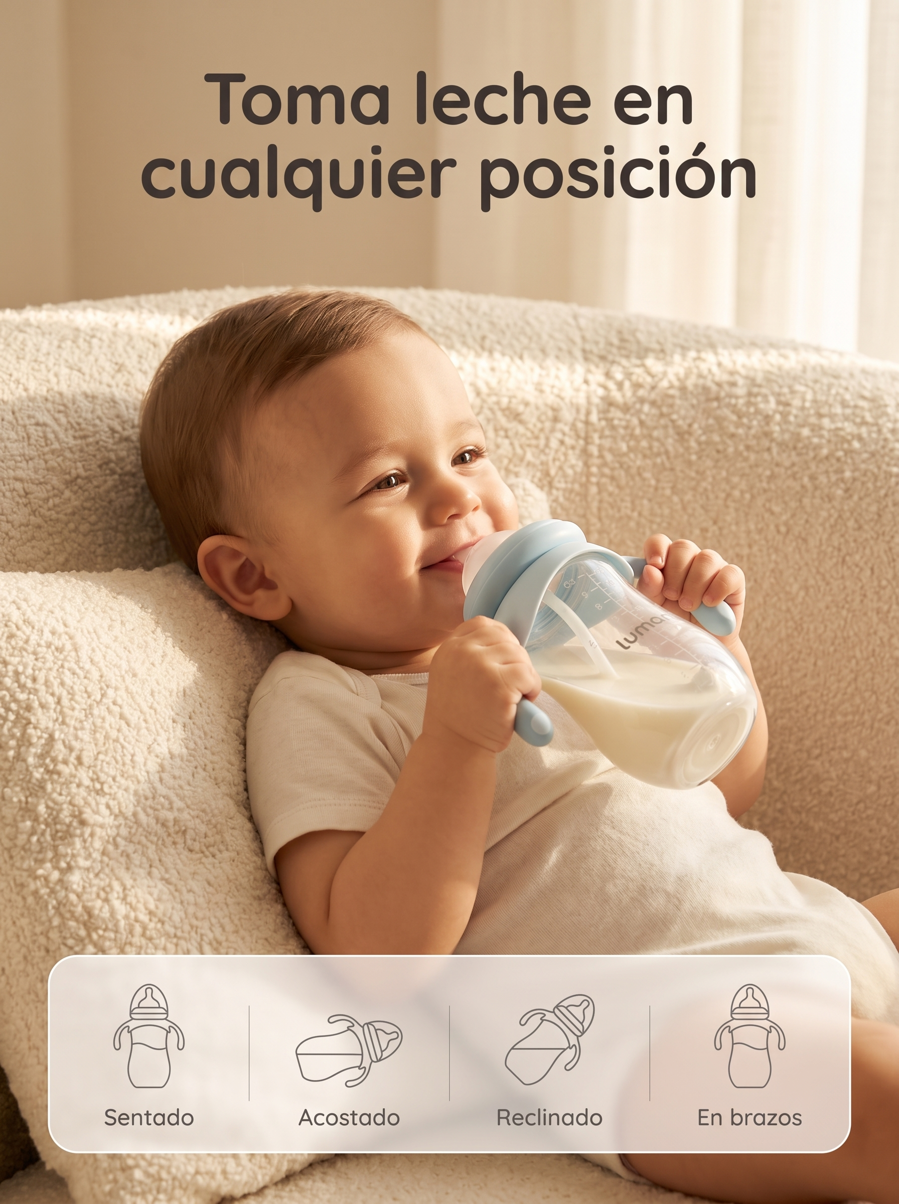 Biberón Lumami Flow 1.0 | Con Pajita con Peso y Asas Antideslizantes para Bebés