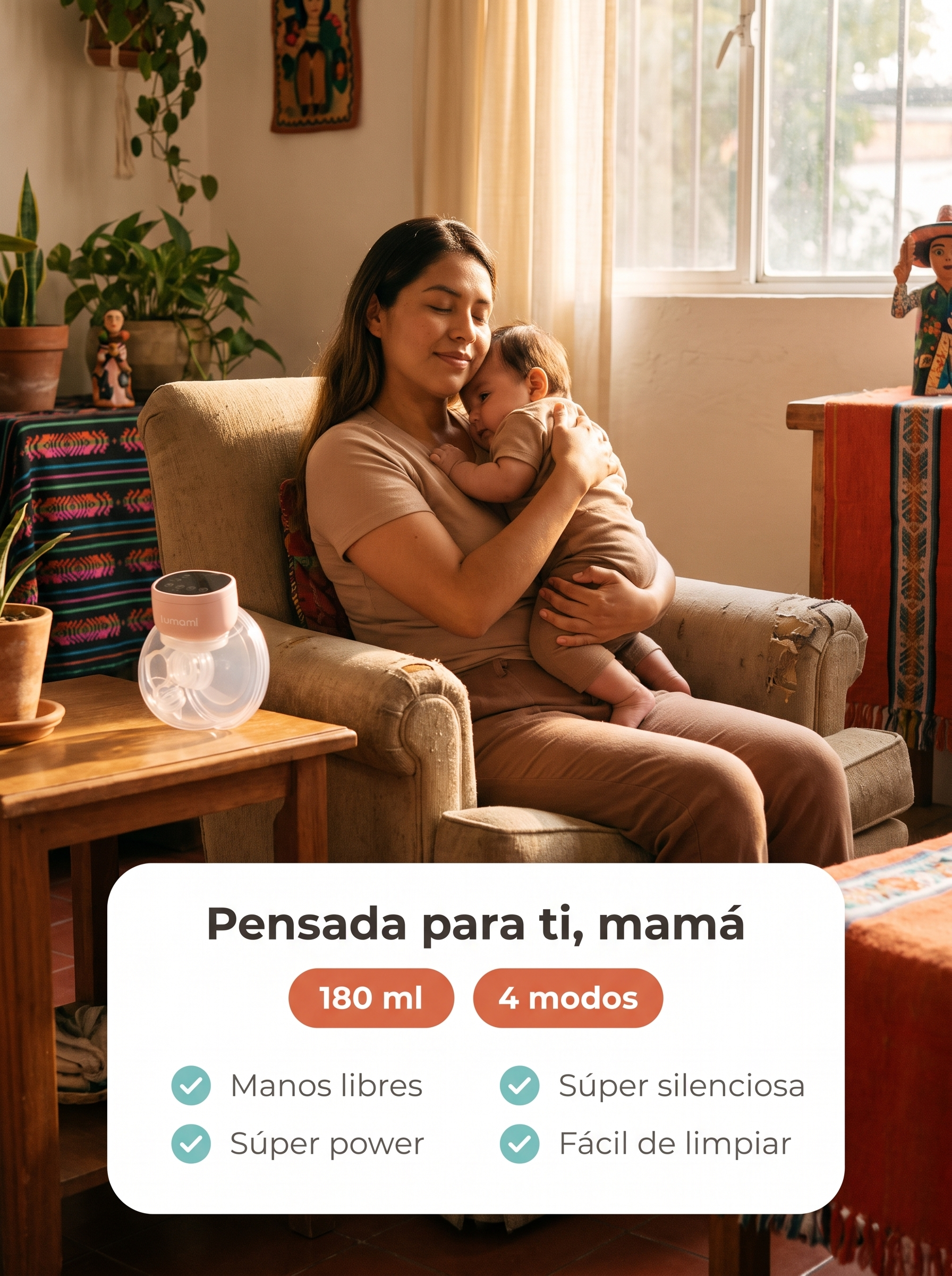 Extractor de Leche Lumami Mia S1 | Manos Libres con 4 Modos y 12 Niveles para Mamás Lactantes