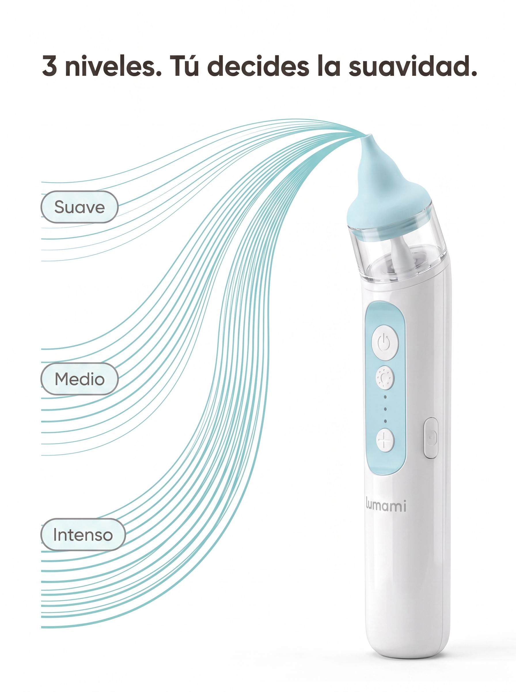 Aspirador Nasal Lumami Brisa 1.0 | Eléctrico con Punta Suave, Luz Calmante y 3 Niveles para Bebés desde Recién Nacidos