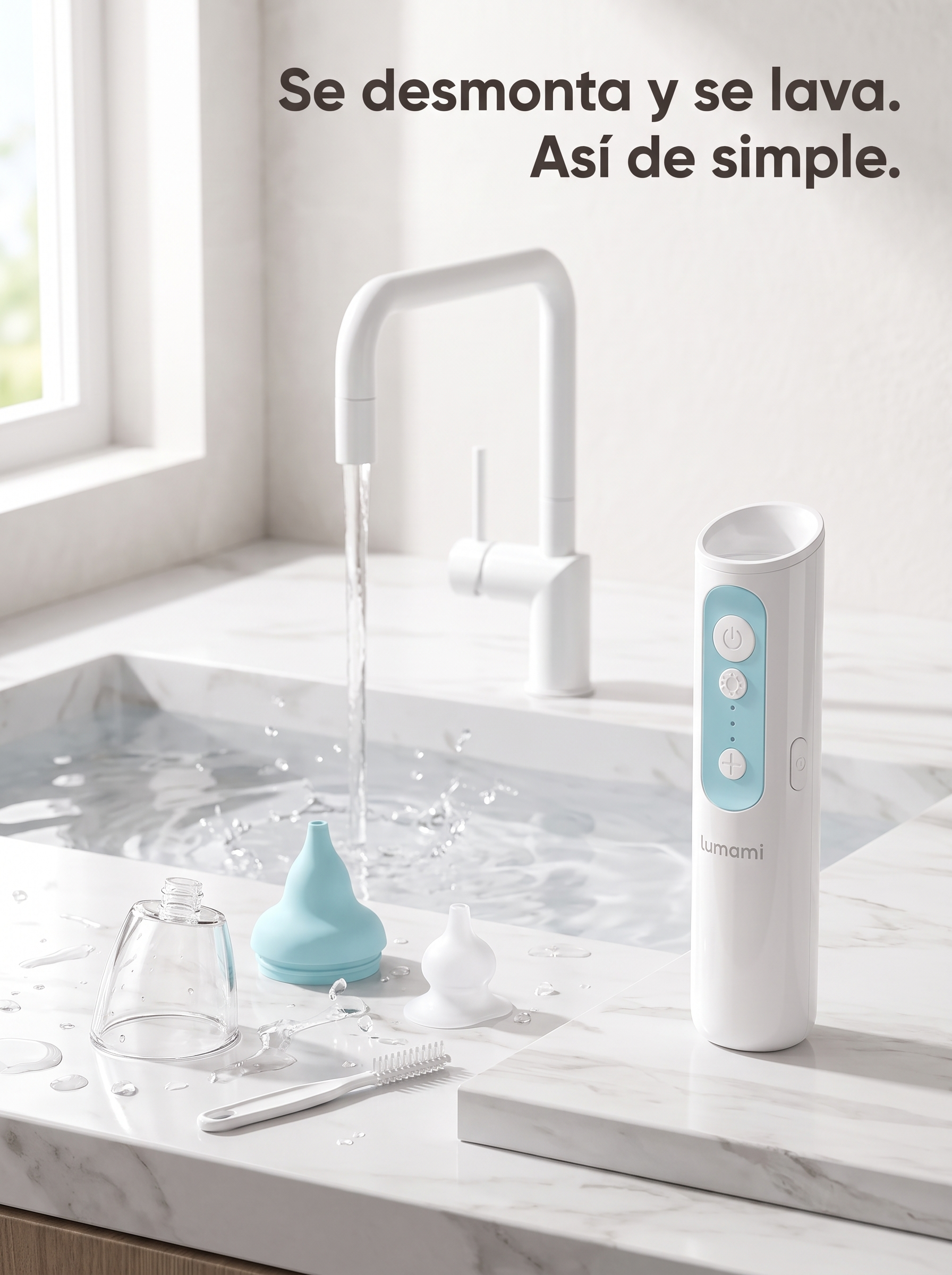Aspirador Nasal Lumami Brisa 1.0 | Eléctrico con Punta Suave, Luz Calmante y 3 Niveles para Bebés desde Recién Nacidos
