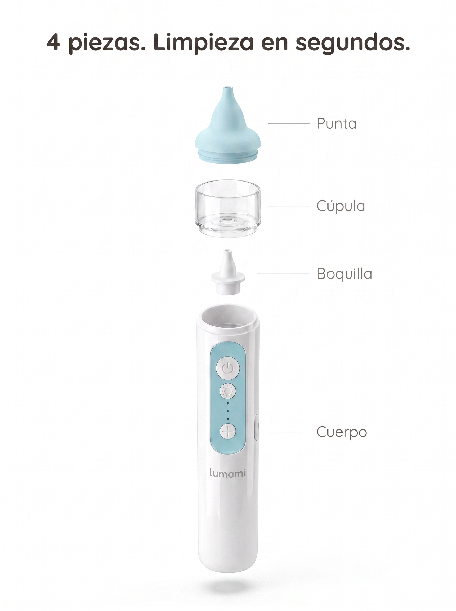 Aspirador Nasal Lumami Brisa 1.0 | Eléctrico con Punta Suave, Luz Calmante y 3 Niveles para Bebés desde Recién Nacidos