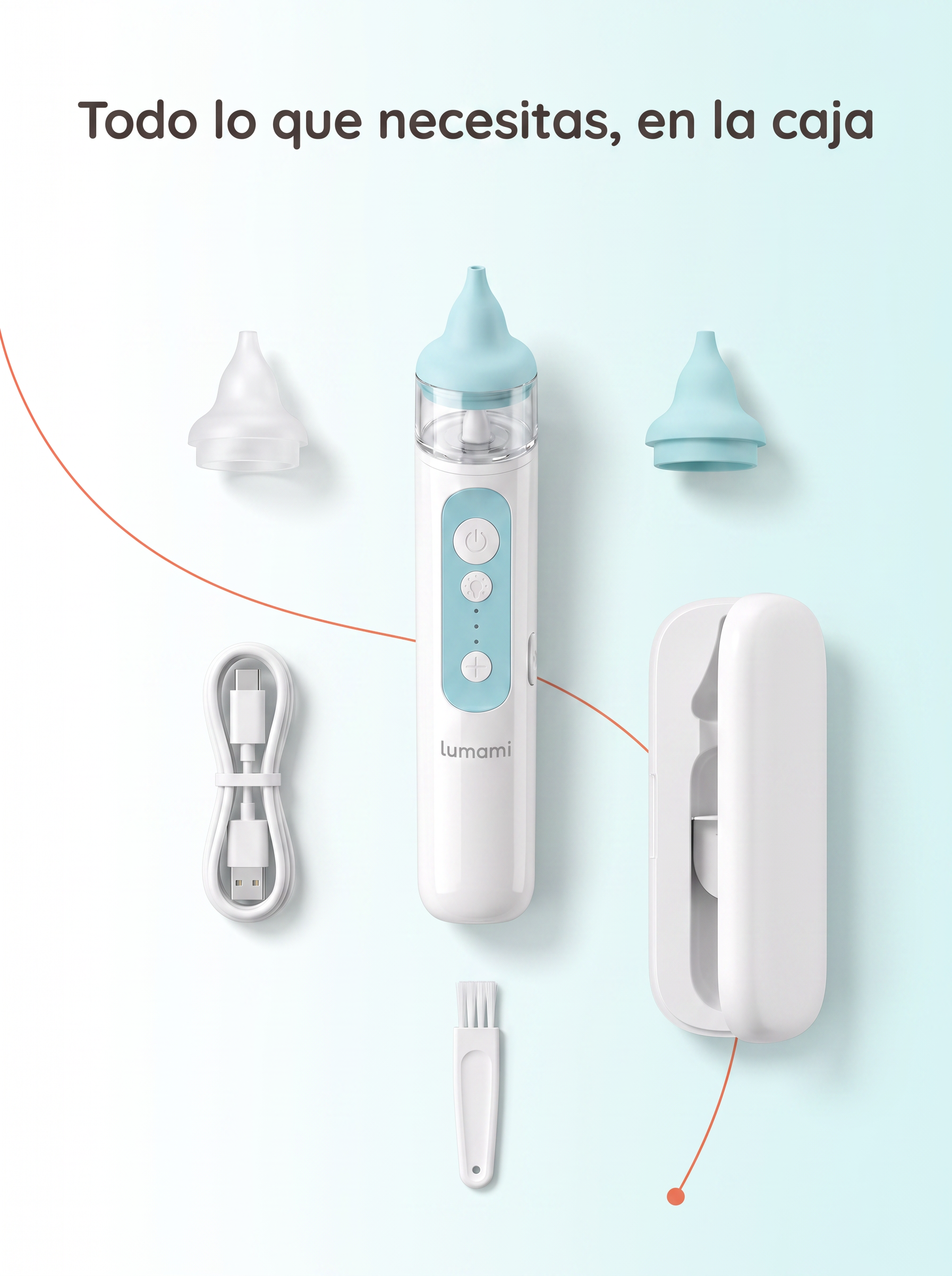 Aspirador Nasal Lumami Brisa 1.0 | Eléctrico con Punta Suave, Luz Calmante y 3 Niveles para Bebés desde Recién Nacidos