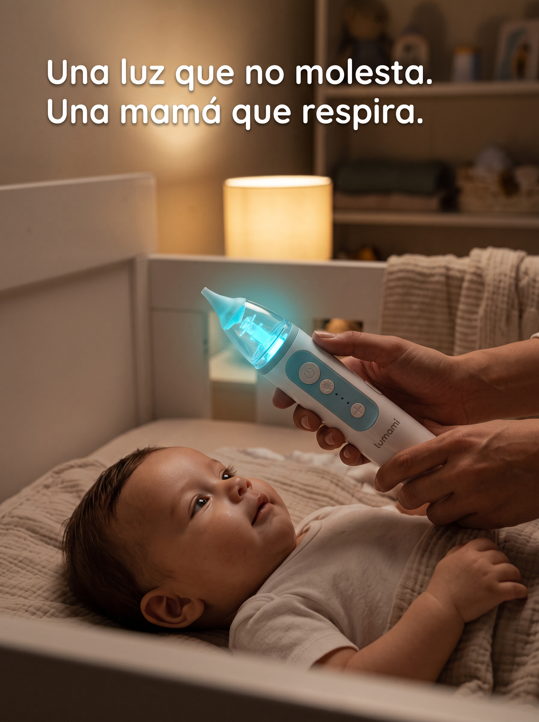 Aspirador Nasal Lumami Brisa 1.0 | Eléctrico con Punta Suave, Luz Calmante y 3 Niveles para Bebés desde Recién Nacidos